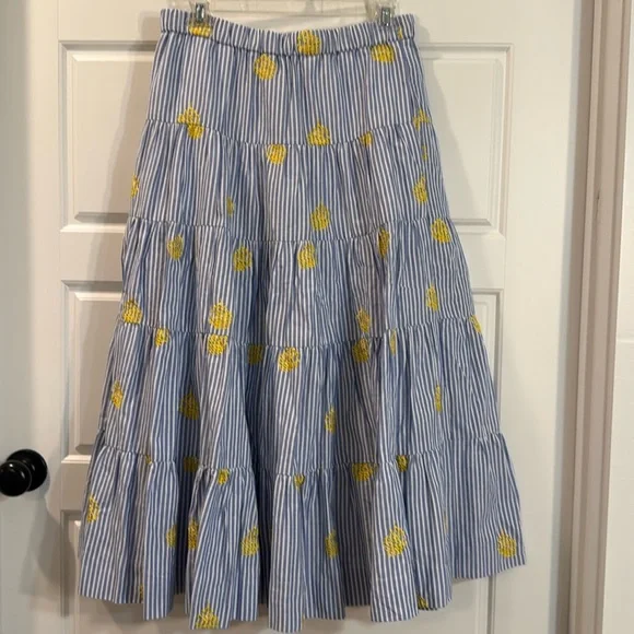 J Crew Women’s Embroidered Pineapple Pinstripe Layered Maxi Skirt Size Small - Picture 2 of 6